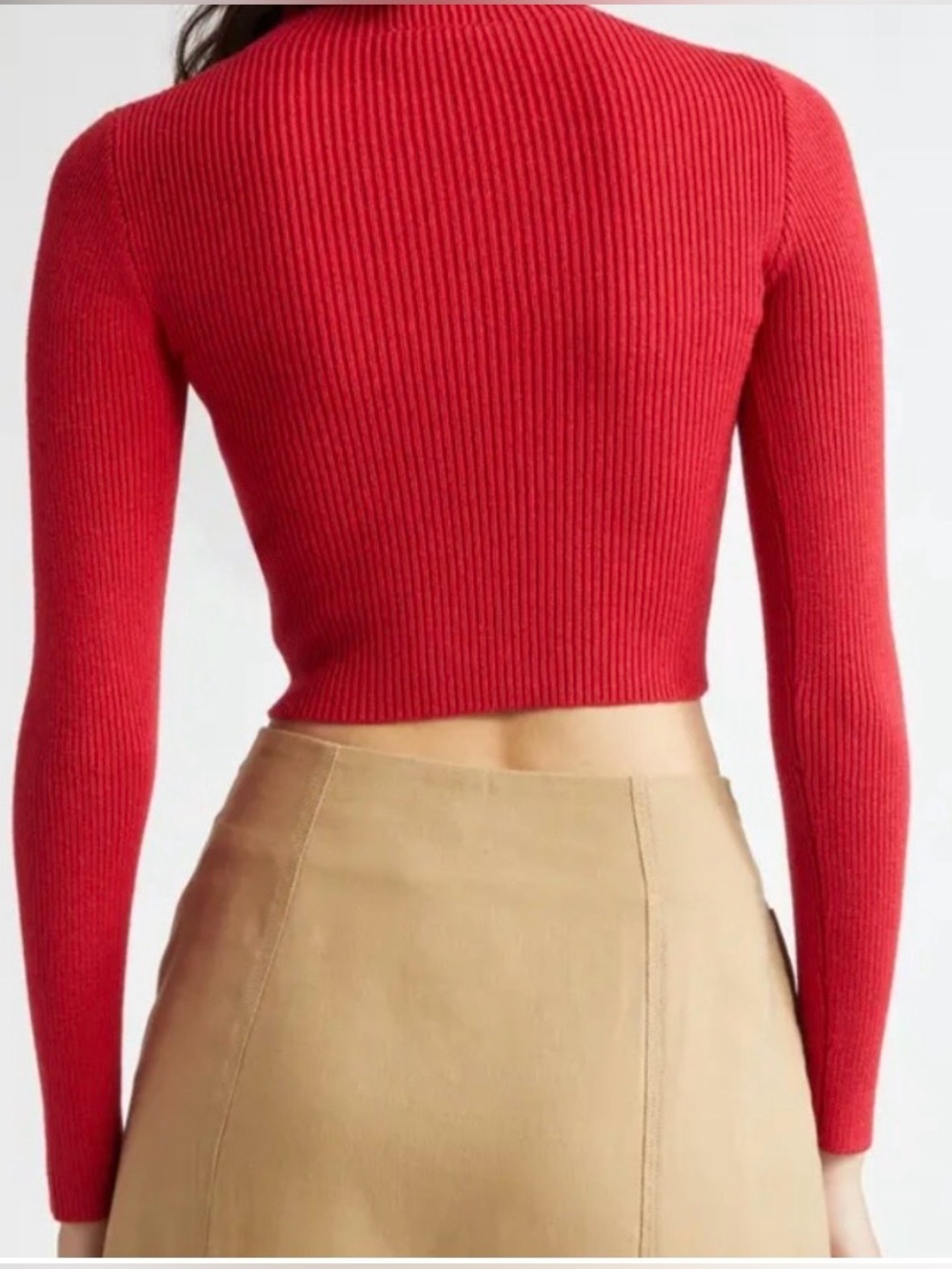 FARM Rio Red Ribbed Long-Sleeve Crop Top - Picture 3 of 8